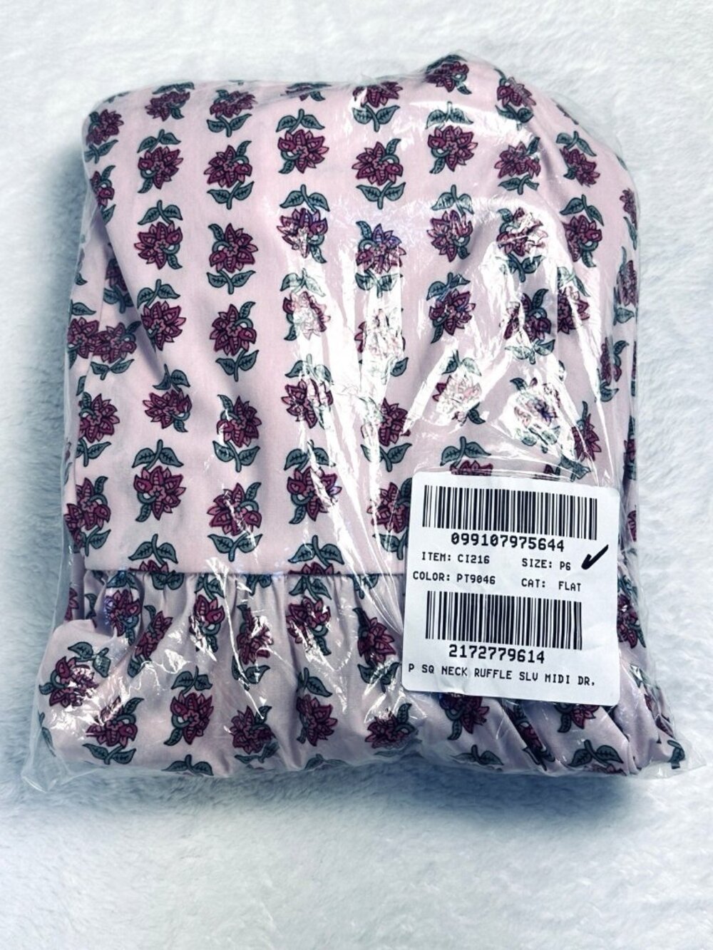 J.Crew Floral Midi Dress Pink Ruffle Sleeve Square Neck Cotton Size 6P NWT $158 - Picture 15 of 16